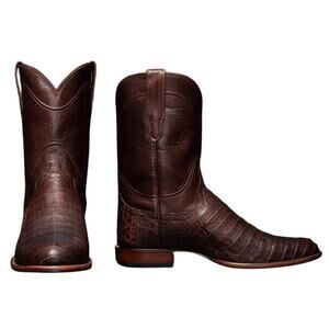 New TECOVAS The Cole Mahogany Caiman Leather Western Cowboy Boots Men 10.5D